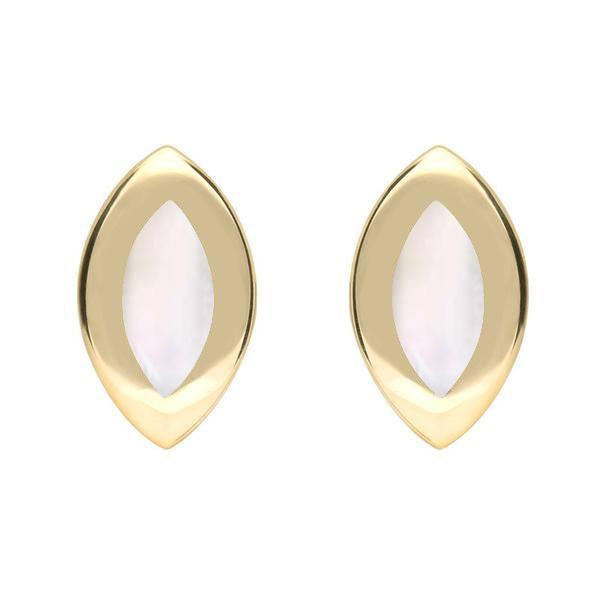 9ct Yellow Gold Mother of Pearl Framed Marquise Stud Earrings - Yellow Gold