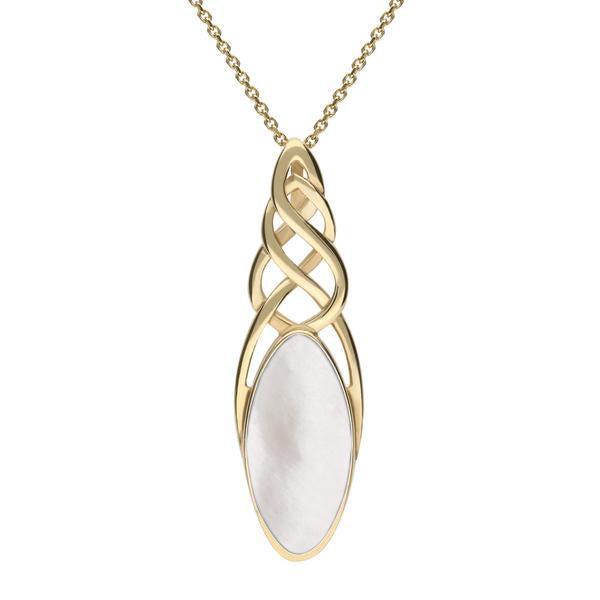 9ct Yellow Gold Mother of Pearl Long Marquise Celtic Necklace - Option1 Value