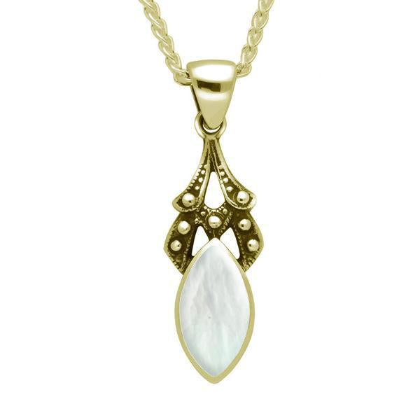 9ct Yellow Gold Mother of Pearl Marquise Drop Necklace - Yellow Gold