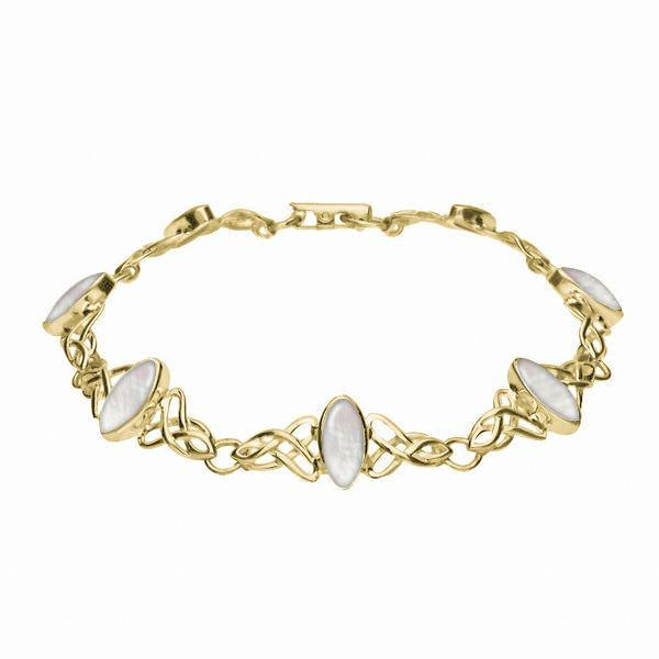 9ct Yellow Gold Mother of Pearl Marquise Shaped Celtic Bracelet - Yellow Gold