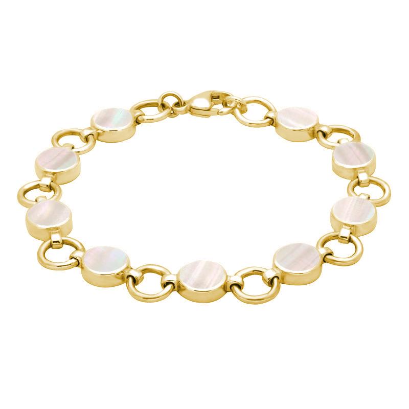 9ct Yellow Gold Mother of Pearl Nine Stone Round Ring Bracelet - Yellow Gold