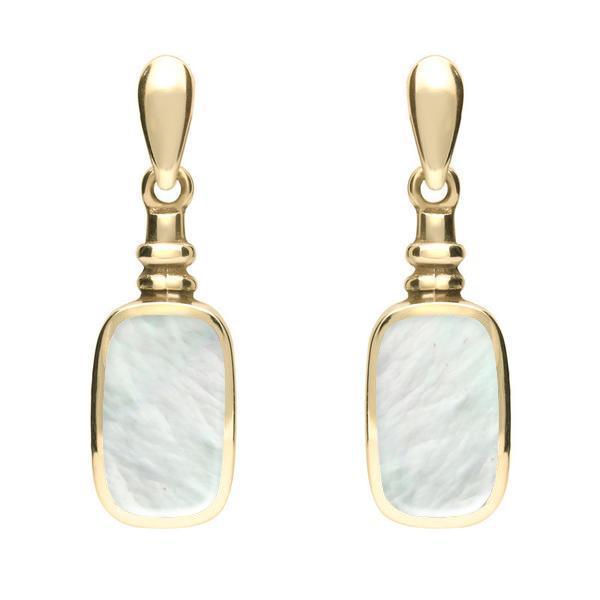 9ct Yellow Gold Mother of Pearl Oblong Bottle Top Drop Earrings - Yellow Gold