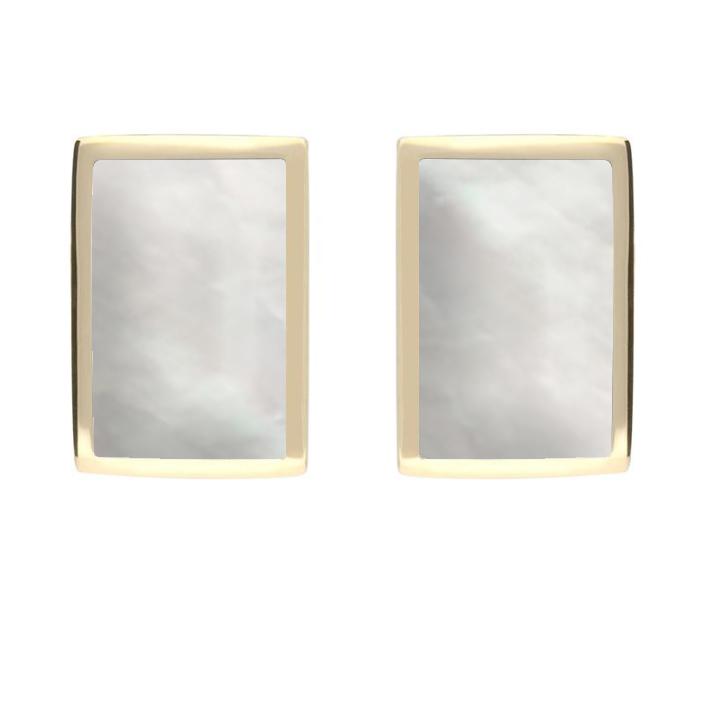 9ct Yellow Gold Mother of Pearl Oblong Stud Earrings - Yellow Gold