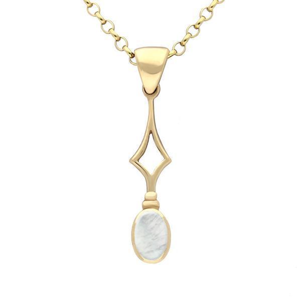 9ct Yellow Gold Mother of Pearl Oval Drop Necklace - Yellow Gold