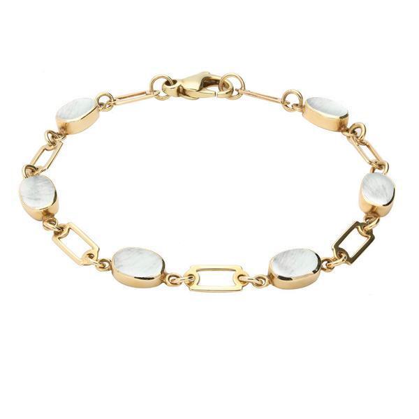 9ct Yellow Gold Mother of Pearl Oval Linked Bracelet - Yellow Gold