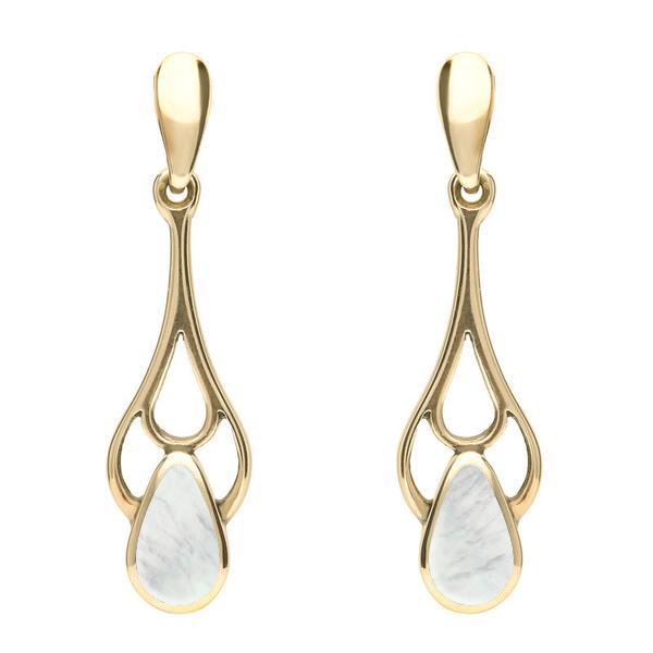 9ct Yellow Gold Mother of Pearl Pear Spoon Earrings - Yellow Gold