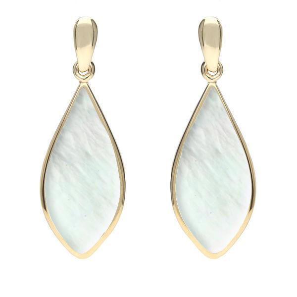 9ct Yellow Gold Mother of Pearl Pointed Pear Drop Earrings - Yellow Gold