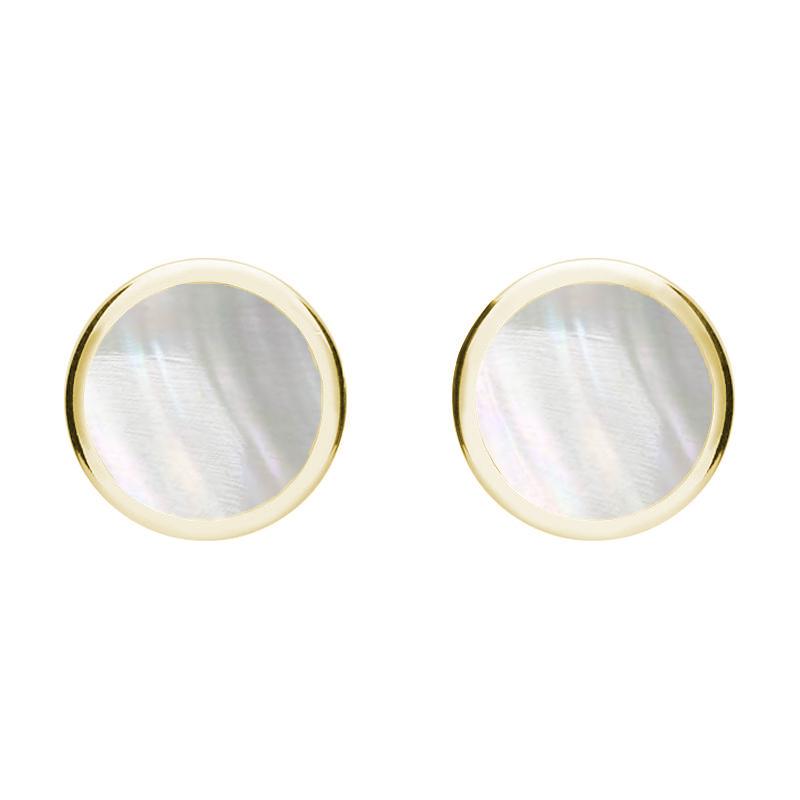 9ct Yellow Gold Mother of Pearl Round Stud Earrings - Yellow Gold