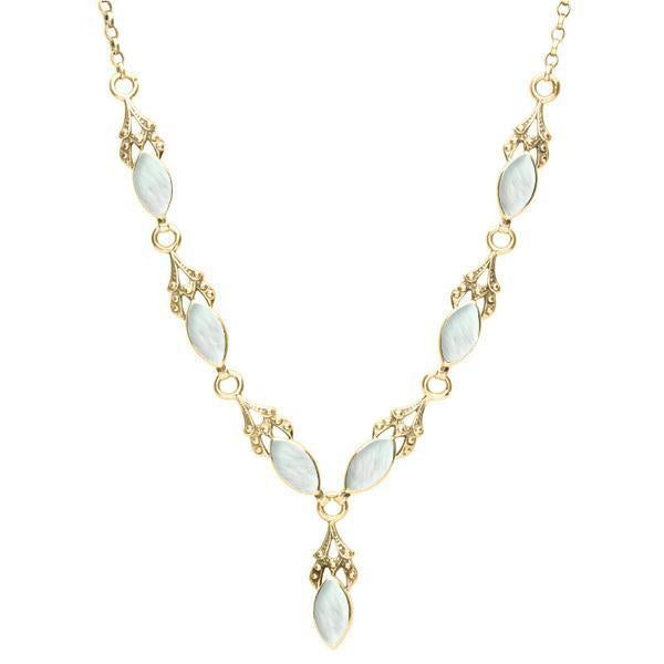 9ct Yellow Gold Mother of Pearl Seven Stone Marquise Necklace - Yellow Gold