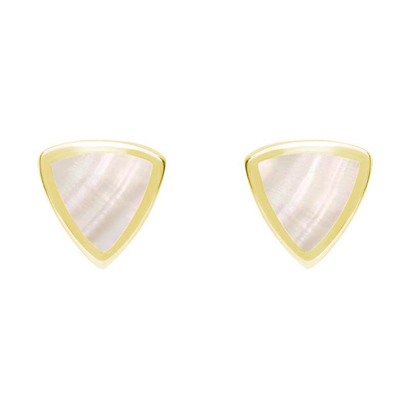 9ct Yellow Gold Mother of Pearl Small Curved Triangle Stud Earrings - Yellow Gold