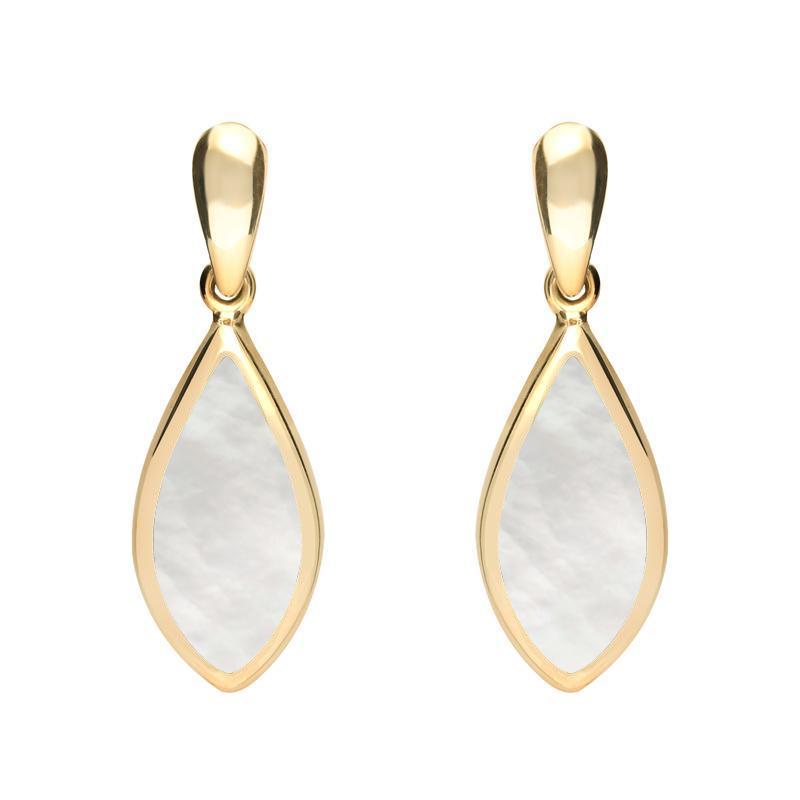 9ct Yellow Gold Mother of Pearl Small Pointed Pear Drop Earrings - Yellow Gold