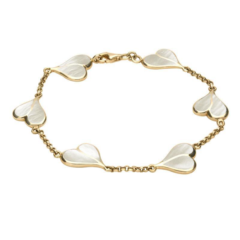 9ct Yellow Gold Mother of Pearl Split Heart Bracelet - Yellow Gold