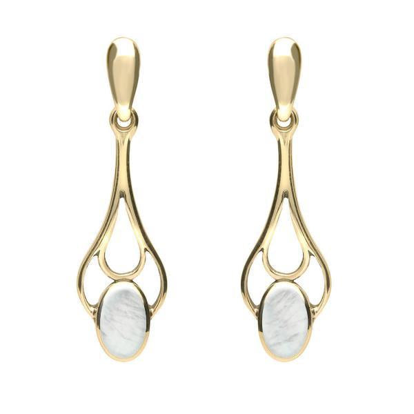9ct Yellow Gold Mother of Pearl Spoon Drop Earrings - Yellow Gold