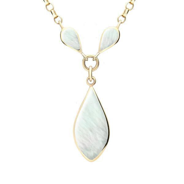 9ct Yellow Gold Mother of Pearl Three Stone Pear Necklace - Yellow Gold