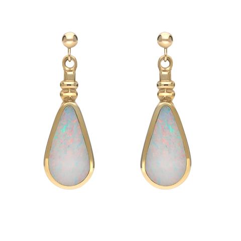 9ct Yellow Gold Opal Bottle Top Pear Drop Earrings - Yellow Gold