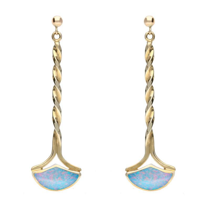 9ct Yellow Gold Opal Drop Twist Fan Earrings - Yellow Gold