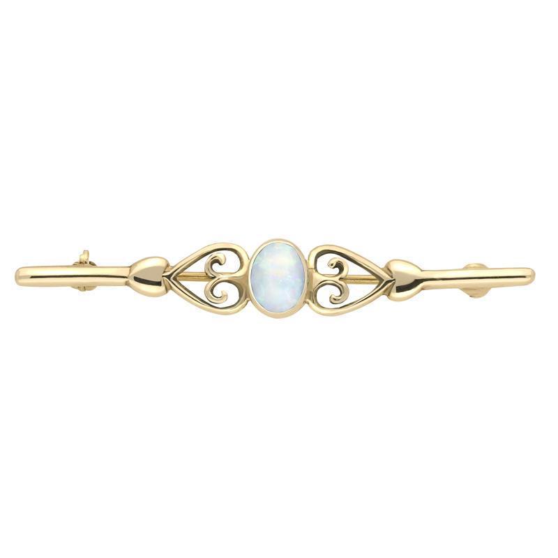 9ct Yellow Gold Opal Heart Bar Brooch - Yellow Gold