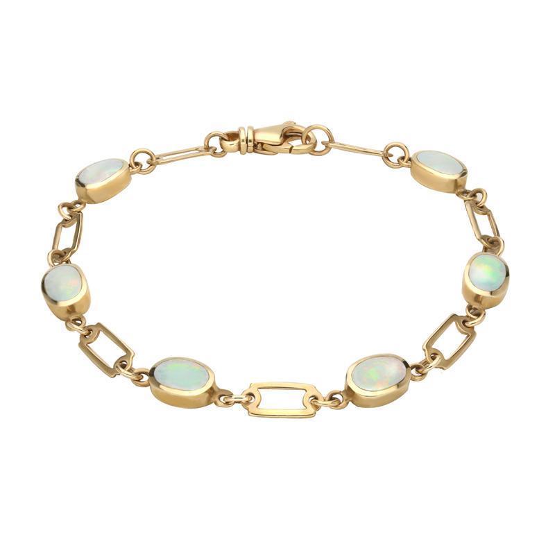 9ct Yellow Gold Opal Oval Linked Bracelet - Yellow Gold