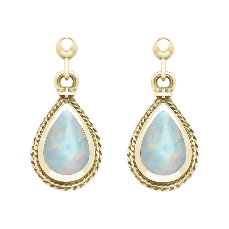 9ct Yellow Gold Opal Pear Shaped Drop Earrings - Yellow Gold