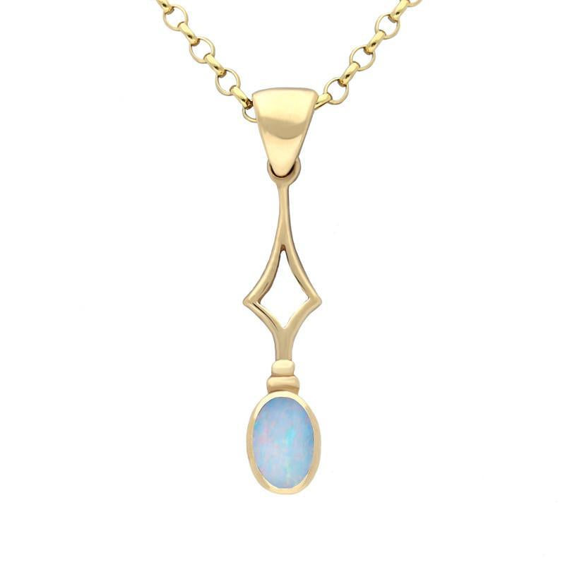 9ct Yellow Gold Opal Pierced Diamond Oval Necklace - Yellow Gold