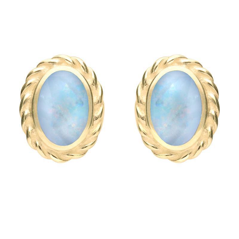 9ct Yellow Gold Opal Rope Edge Earrings - Yellow Gold