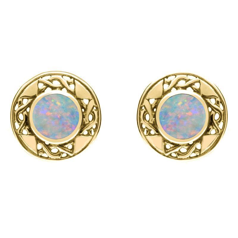 9ct Yellow Gold Opal Round Celtic Stud Earrings - Yellow Gold