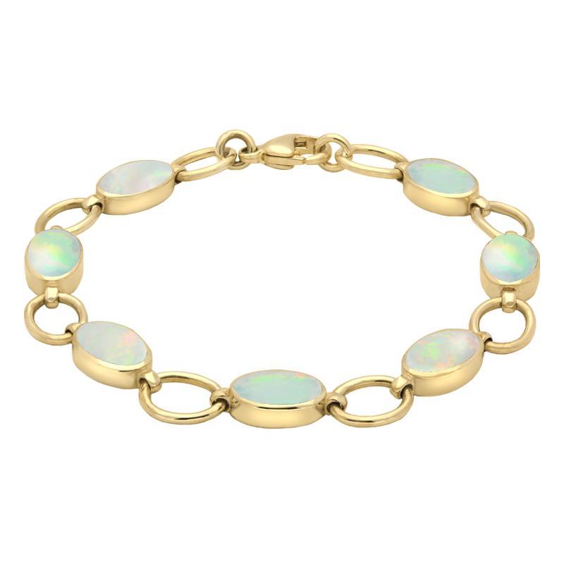 9ct Yellow Gold Opal Seven Oval Stone Bracelet - Option1 Value Yellow Gold