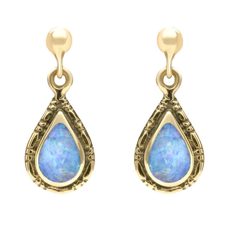 9ct Yellow Gold Opal Small Pear Bead Drop Earrings - Yellow Gold