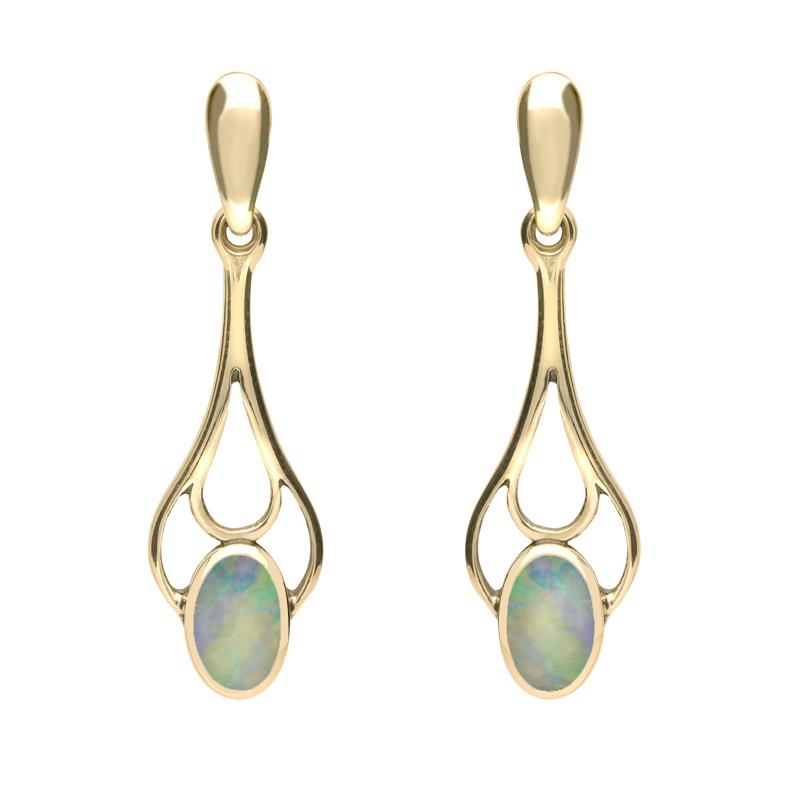 9ct Yellow Gold Opal Spoon Drop Earrings - Yellow Gold