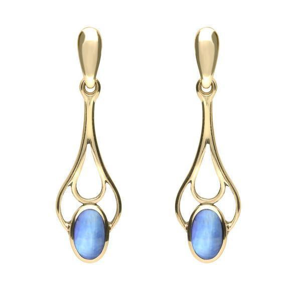 9ct Yellow Gold Moonstone Spoon Drop Earrings - Yellow Gold