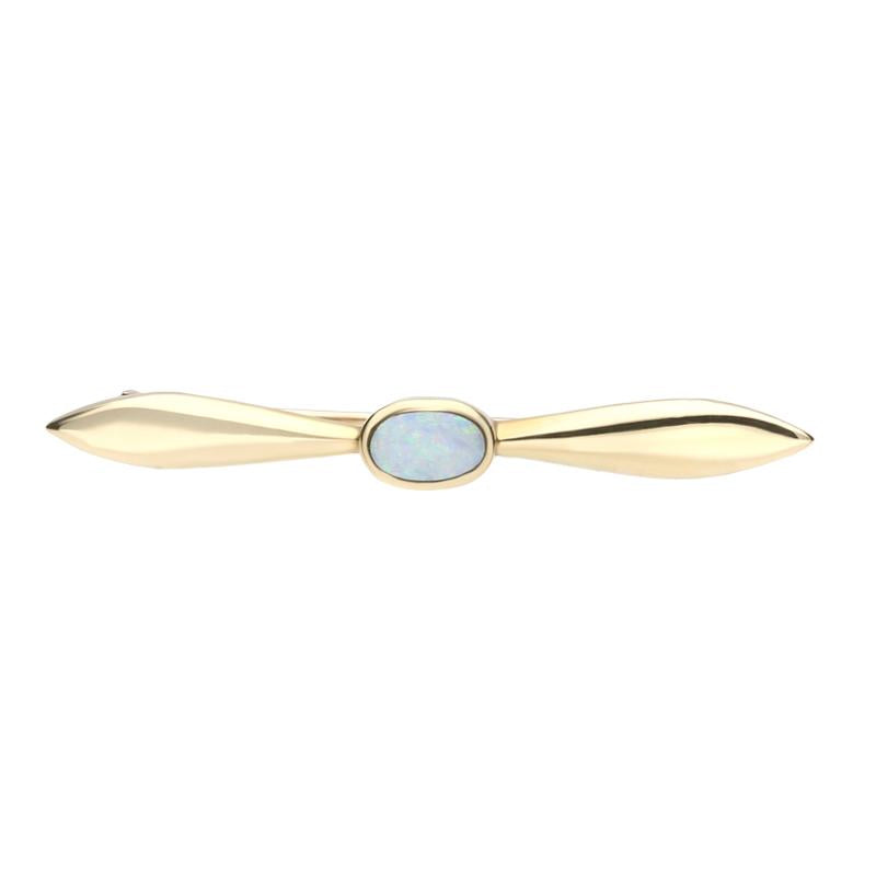 9ct Yellow Gold Opal Tapered Bar Brooch - Yellow Gold