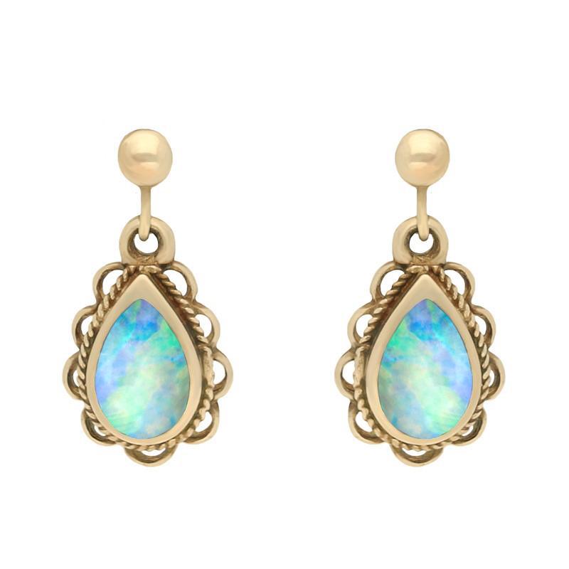 9ct Yellow Gold Oval Rope Frill Pear Drop Earrings - Yellow Gold