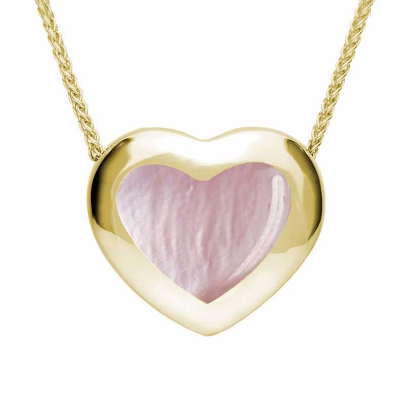 9ct Yellow Gold Pink Mother Of Pearl Framed Heart Necklace - Yellow Gold