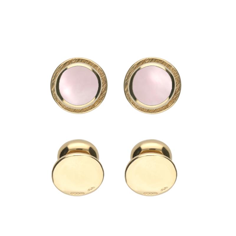 9ct Yellow Gold Pink Mother Of Pearl Shirt Studs