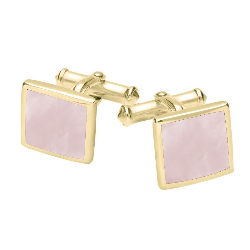 9ct Yellow Gold Pink Mother Of Pearl Square Flat Cufflinks - Option1 Value