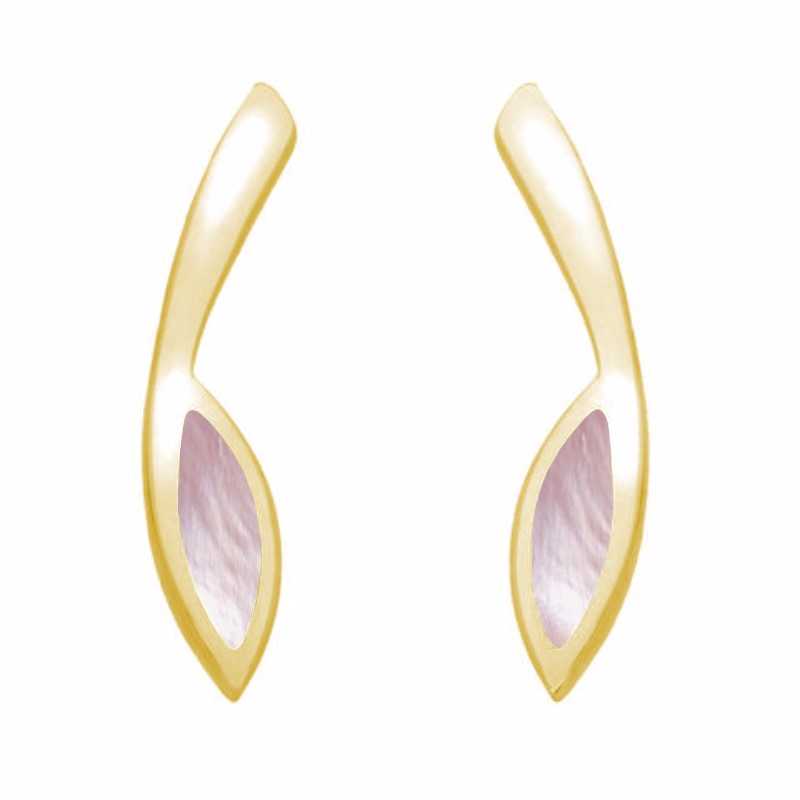 9ct Yellow Gold Pink Mother Of Pearl Toscana Long Marquise Stud Earrings - Yellow Gold