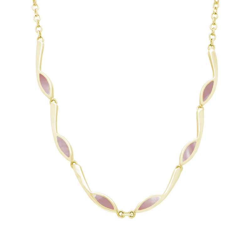9ct Yellow Gold Pink Mother Of Pearl Toscana Marquise Link Necklace - Yellow Gold