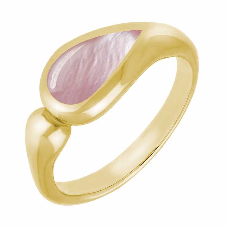 9ct Yellow Gold Pink Mother Of Pearl Toscana Offset Teardrop Ring - Yellow Gold