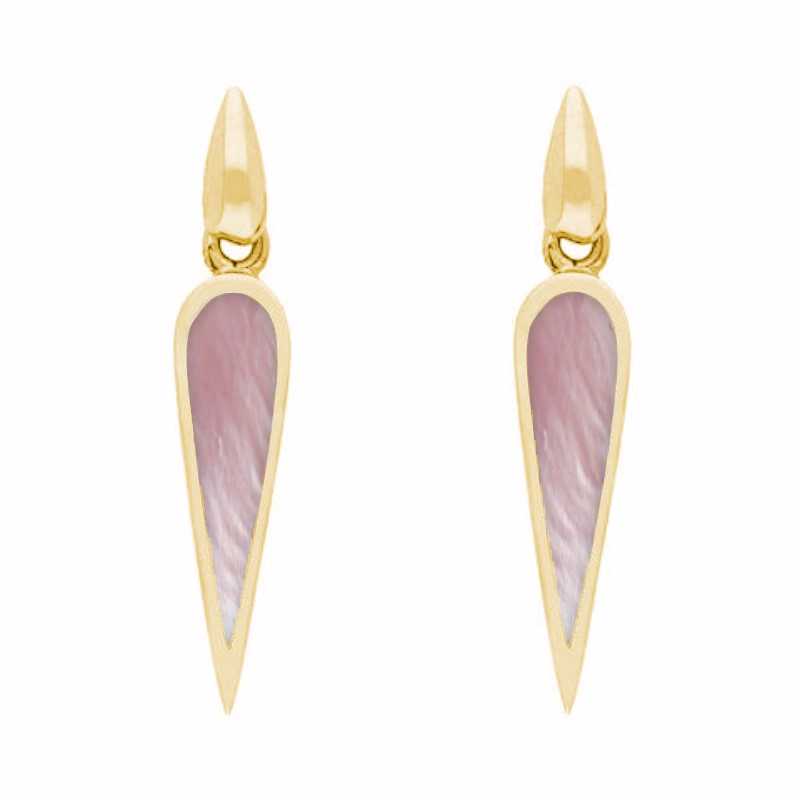 9ct Yellow Gold Pink Mother Of Pearl Toscana Slim Pear Drop Earrings - Yellow Gold