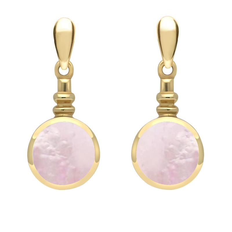 9ct Yellow Gold Pink Mother of Pearl Bottle Top Drop Earrings - Yellow Gold