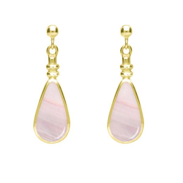 9ct Yellow Gold Pink Mother of Pearl Bottle Top Pear Drop Earrings - Yellow Gold