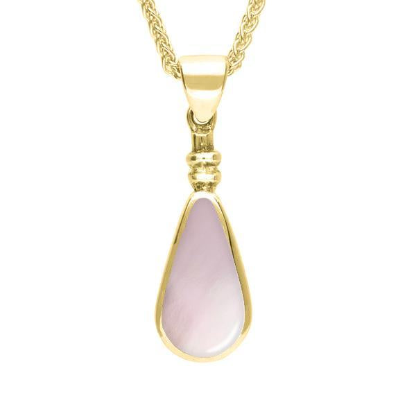 9ct Yellow Gold Pink Mother of Pearl Bottle Top Pear Necklace - Yellow Gold