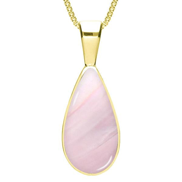 9ct Yellow Gold Pink Mother of Pearl Classic Teardrop Necklace - Yellow Gold