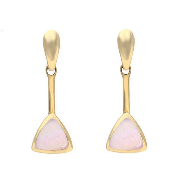 9ct Yellow Gold Pink Mother of Pearl Curved Triangle Drop Earrings - Yellow Gold