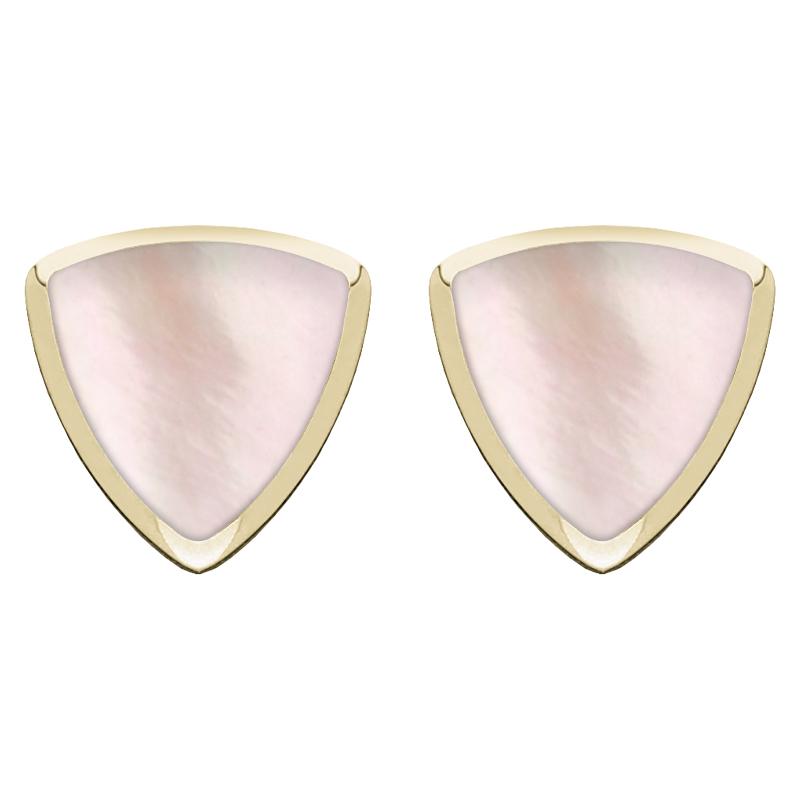9ct Yellow Gold Pink Mother of Pearl Curved Triangle Stud Earrings - Yellow Gold