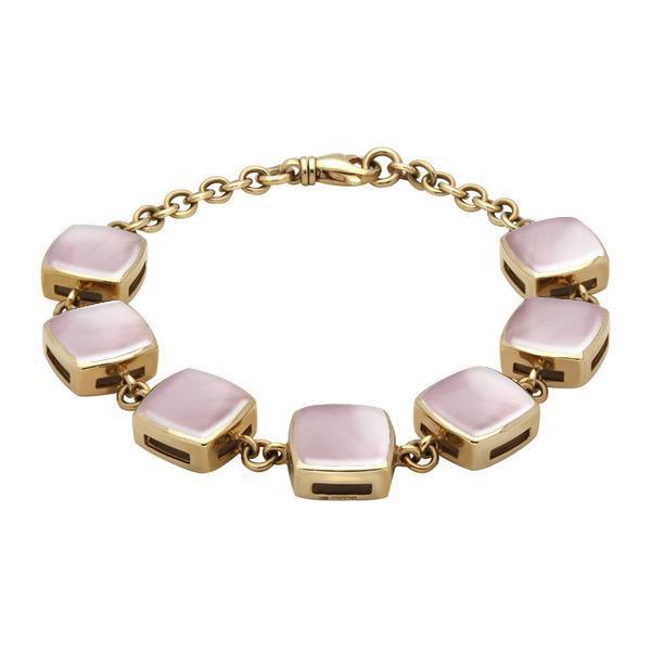 9ct Yellow Gold Pink Mother of Pearl Cushion Bracelet - Yellow Gold