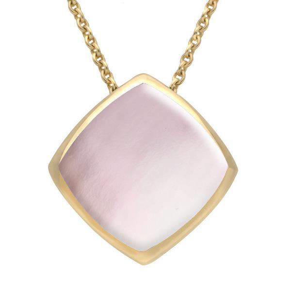 9ct Yellow Gold Pink Mother of Pearl Cushion Necklace - Yellow Gold