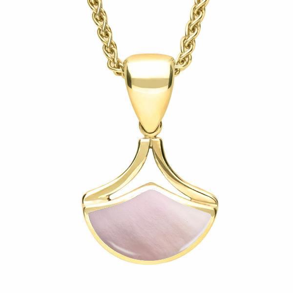 9ct Yellow Gold Pink Mother of Pearl Fan Shaped Necklace - Yellow Gold