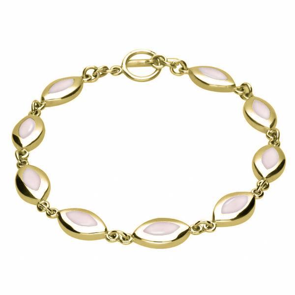 9ct Yellow Gold Pink Mother of Pearl Framed Marquise Bracelet - Yellow Gold