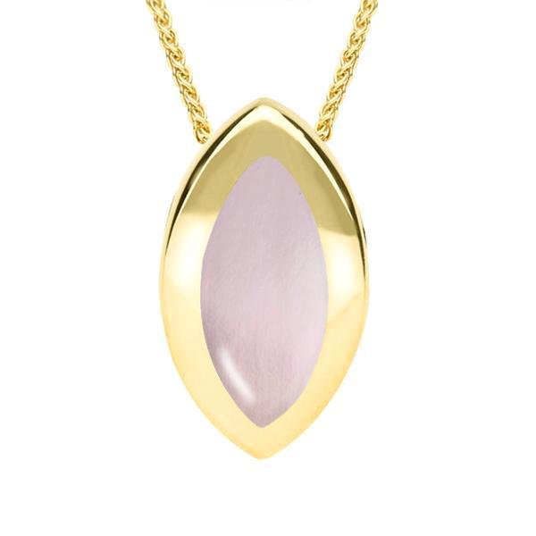 9ct Yellow Gold Pink Mother of Pearl Framed Marquise Necklace - Yellow Gold